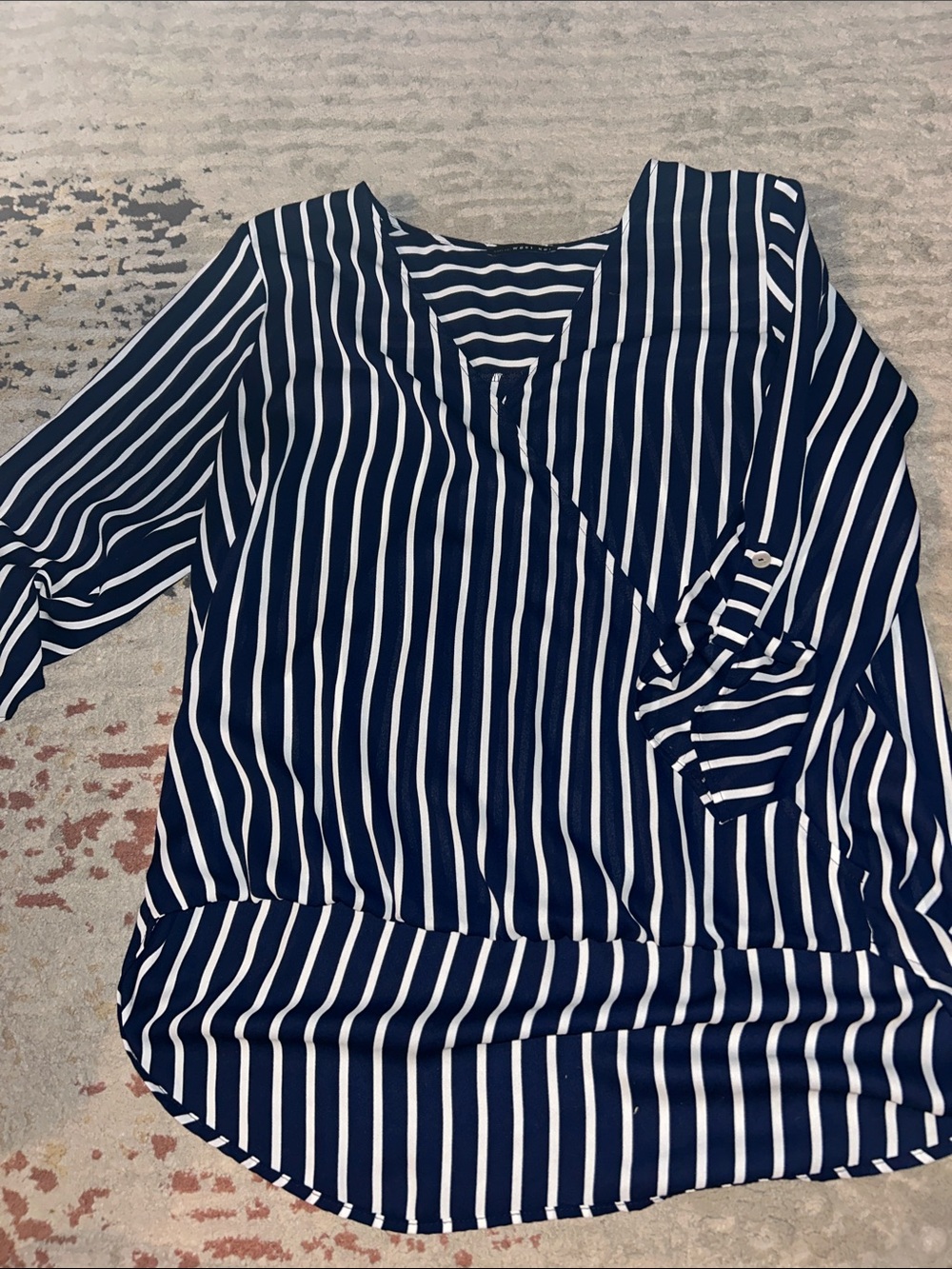 West Kei Navy & White Striped Wrap-Style Blouse